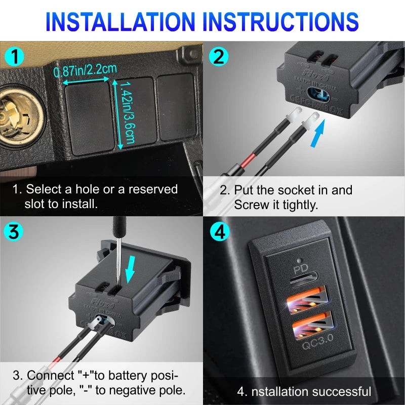 Power Socket 12V 24V USB Outlet 54W Dual PD USB-C Port Quick Charge 3.0 USB Charger Socket for passat b8 b7 b6 b5 accessories