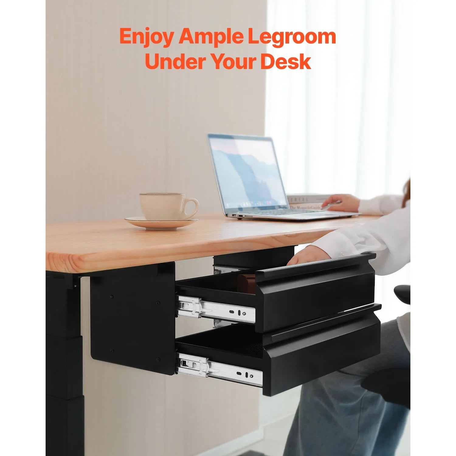 2-Tier Under Desk Drawer Organizer 16" Pull-Out Storage