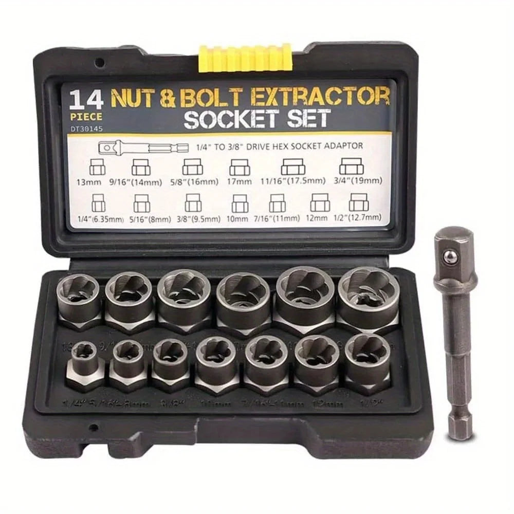 14-Piece Stripped Lug Nut Remover Socket Set with Hex Adapter