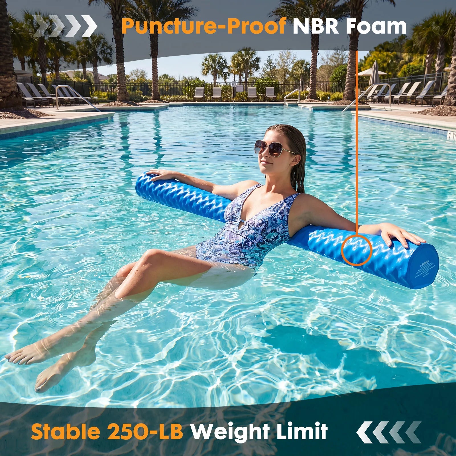 JHK Pool Floating Buoyancy Stick for Swimming and Floating Solid NBR Foam Swim Noodles 3-Layer Vinyl Coated UV Resistant 250lbs Support For Swimming Pool Beach Parties