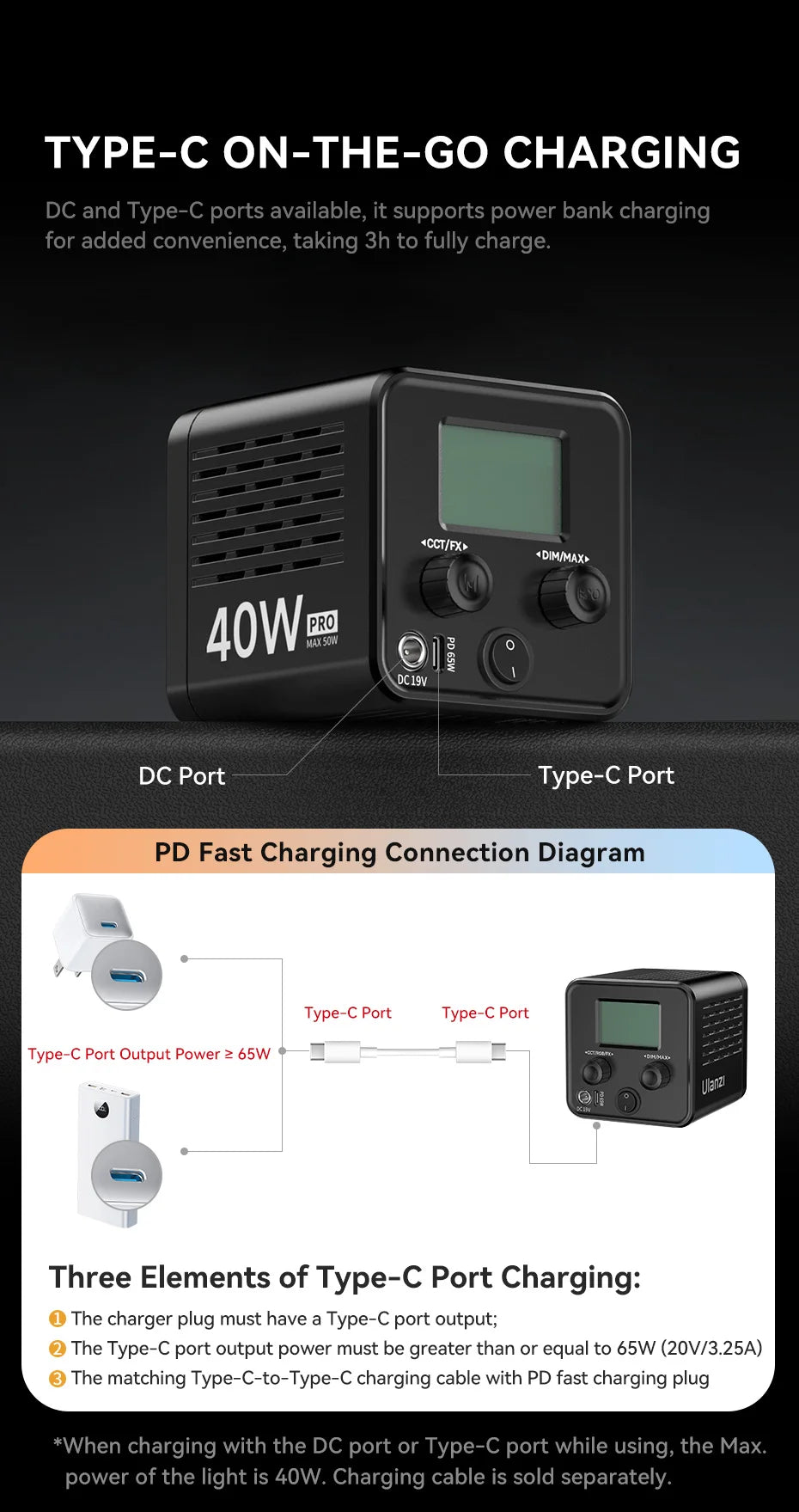 Ulanzi L023 40W Pro Taşınabilir LED Video Işığı