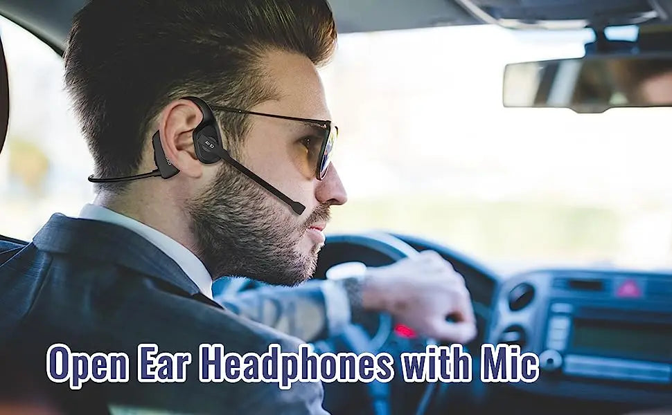 Open-Ear Headsets with Noise Canceling Boom Microphone Lightweight Bluetooth Wireless Headphones for Trucker Office Call Center 