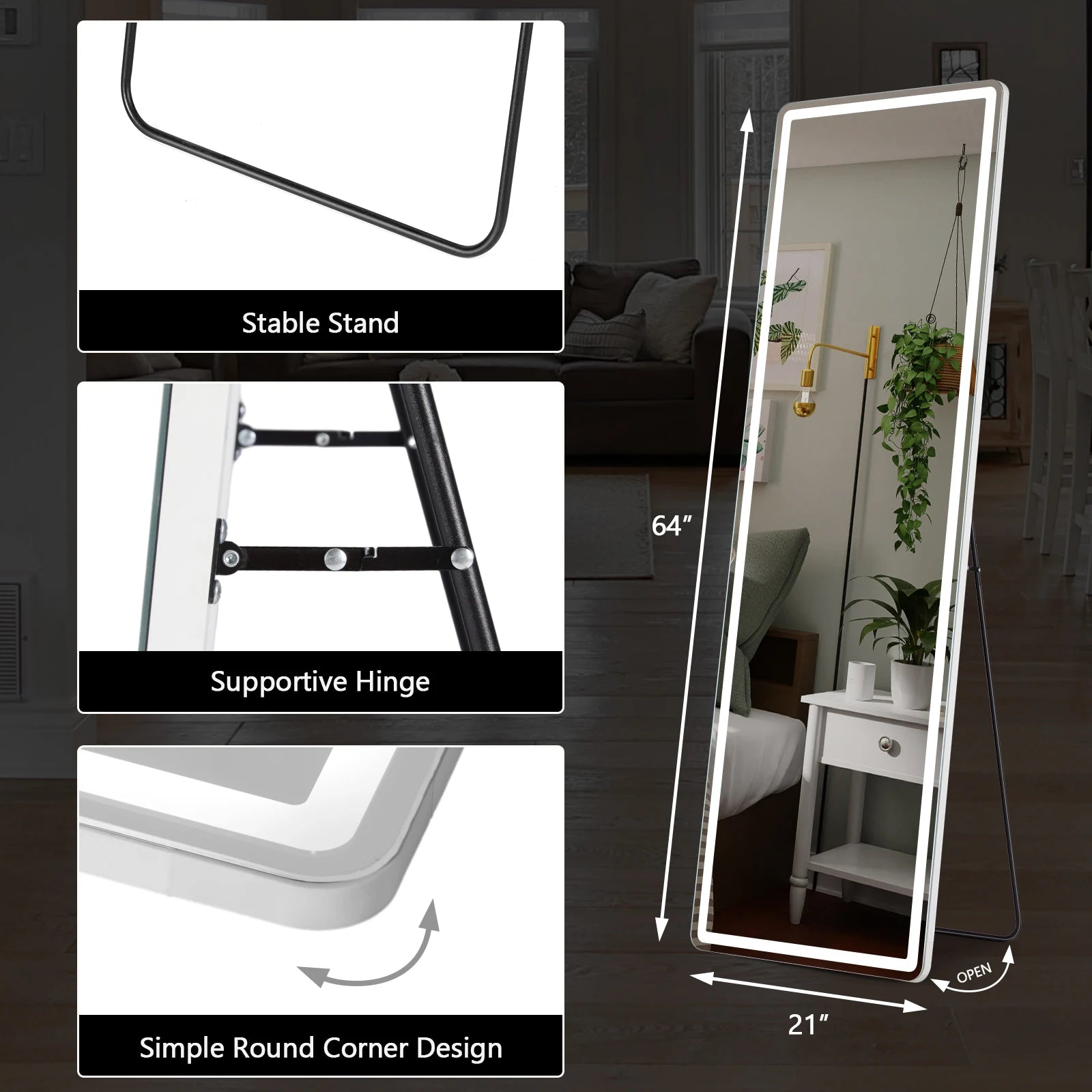 64" x 21" Full Length Floor Mirror with Aluminum Frame