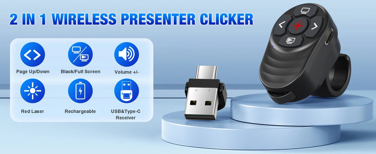 Telecomandă de prezentare reîncărcabilă cu receptor USB dublu