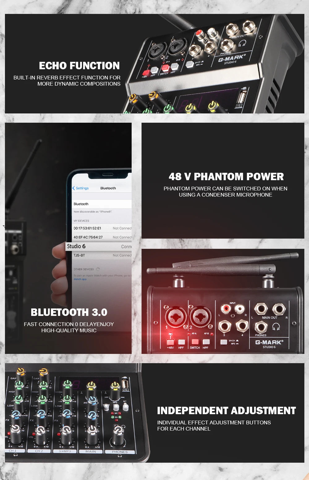 Studio 6 Audio Mixer with Bluetooth and USB