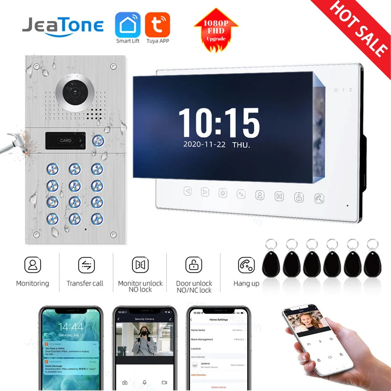 Jeatone 1080P Tuya WiFi Video Intercom RFID Code Keypad Doorbell Cam 7 Inch Home Security Video Door Phone Access Control System Spy-shop.com