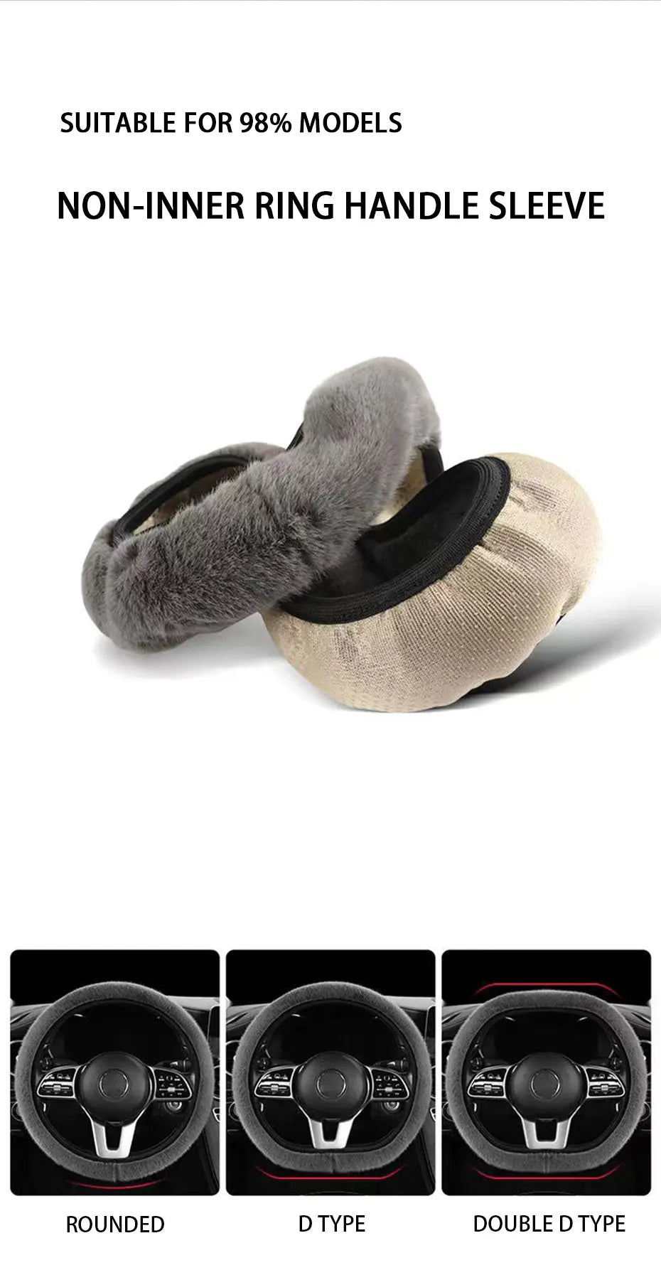 SEAMETAL Winter Warm Steering Wheel Cover Soft Plush Steer Cover Flexible Anti Slip Full-Wrapped Steering Protector for 37-39cm