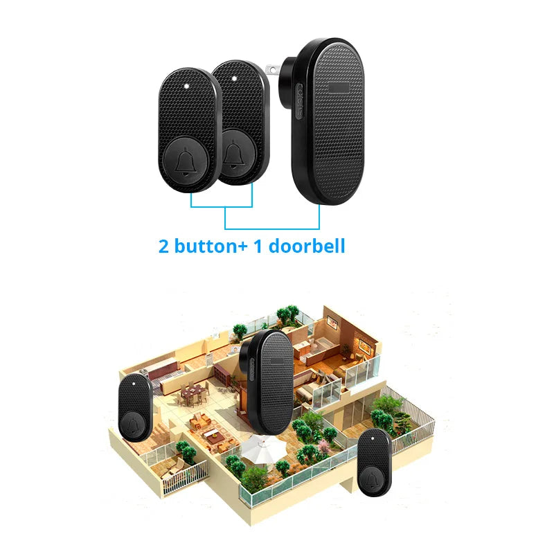 Wireless Doorbell with 33 Chimes, 4 Volume Levels, 150m Range