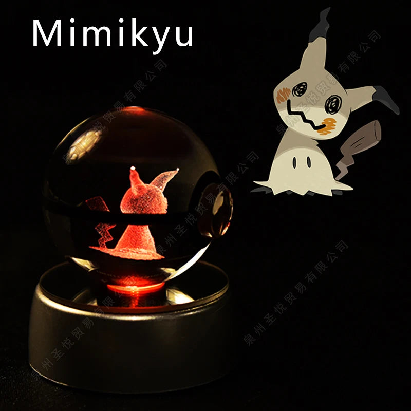 Pokemon Crystal Ball 3D Pikachu Gengar Mewtwo Night Light Lamp Pokeball 3D Glass Pokemon Crystal Ball Statue Kids Birthday Gift 