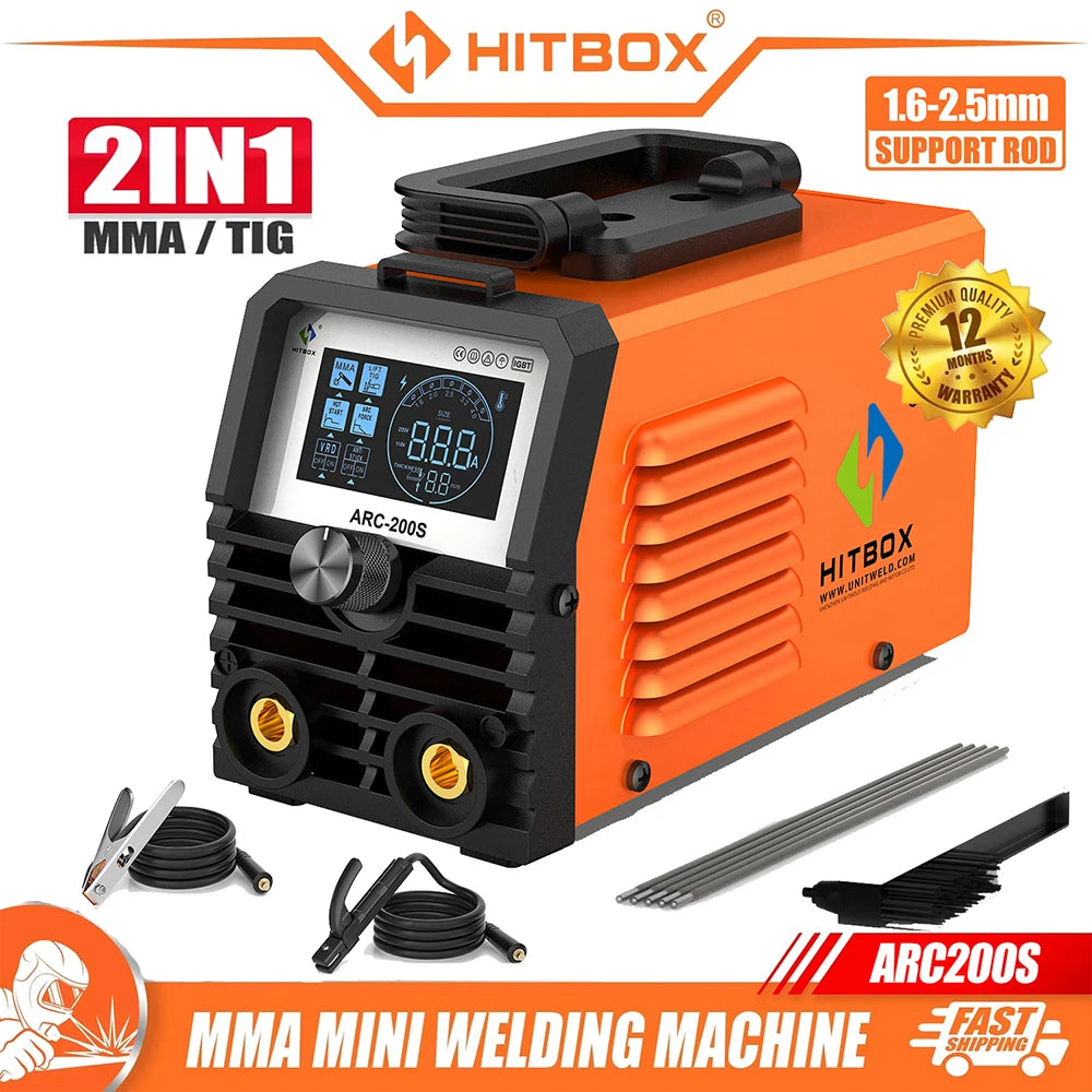HITBOX ARC200S Welding Machine 2 in 1 ARC MMA LIFT TIG MINI IGBT Inverter LED Digital Display Portable Home Welder 220V 10-200A 