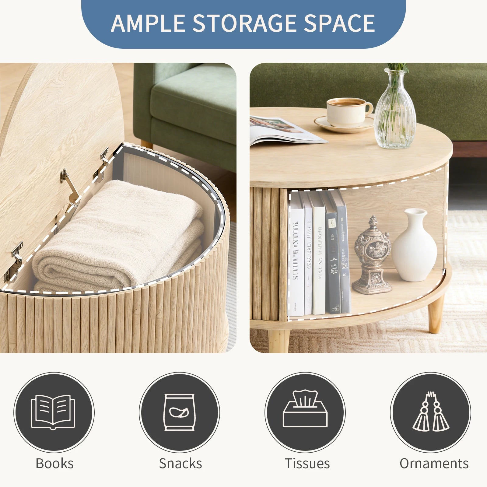 31in Round Coffee Table with Flip-Top Storage and Sliding Door