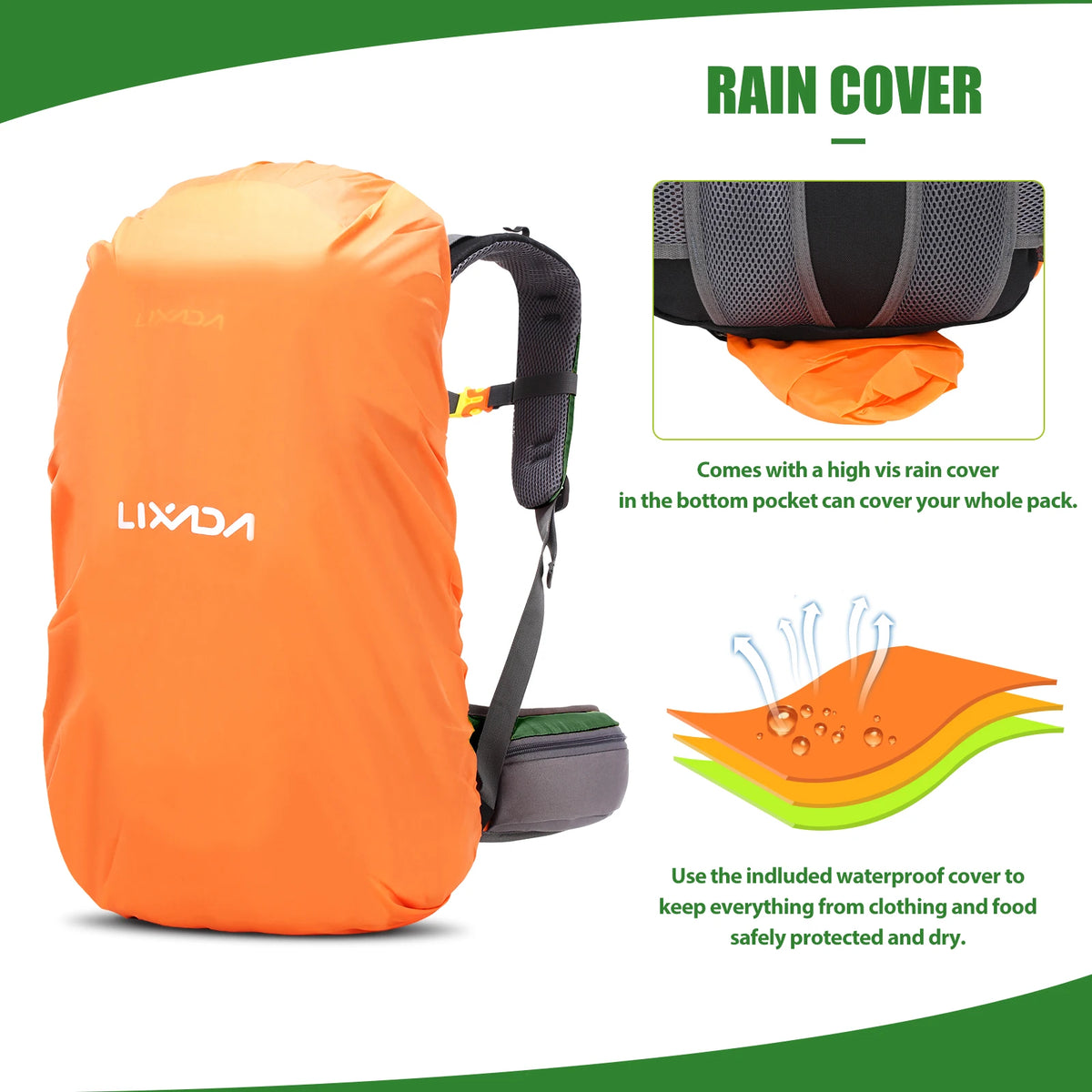 LIXADA 60L Vesitiivis Ulkoilureppu Vaellukselle Vuorikiipeilyyn Pyöräily Ulkoilumahdollisuus Reppua Raincover-suojalla