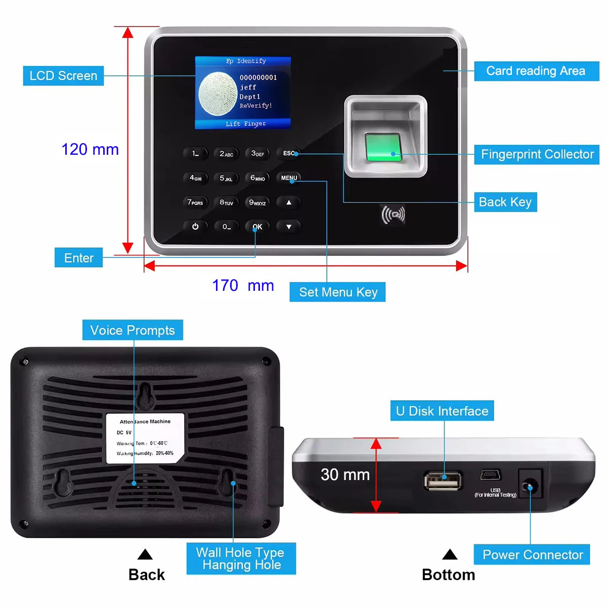 C302 Fingerprint Attendance Clock with Backup Battery