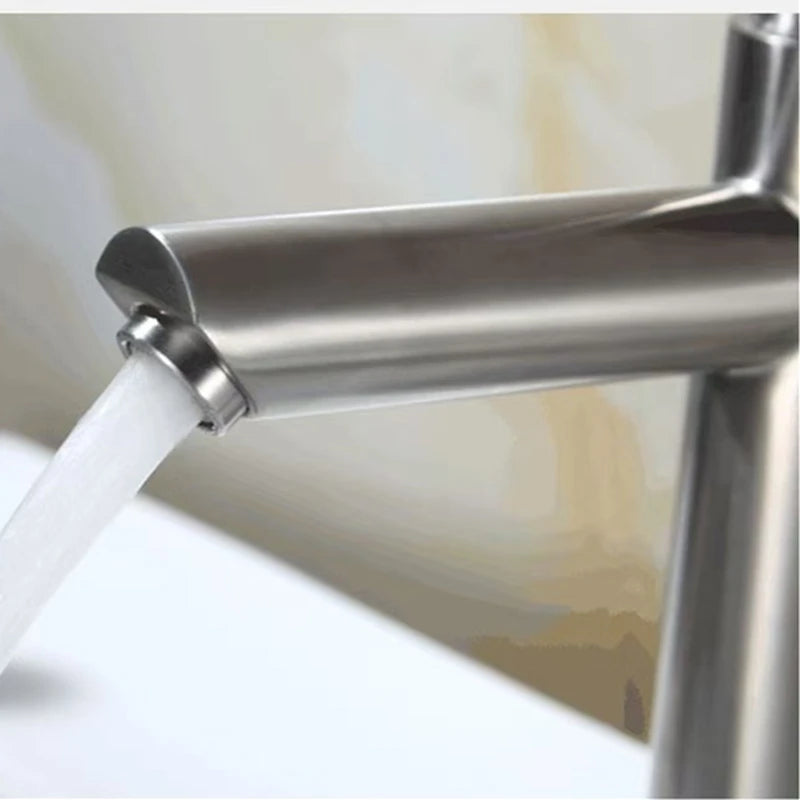 Stainless Steel Single Cold Water Tap Black Basin Fauct Silver Deck Mounted Lengthening and Raising Basin Sink Tap 