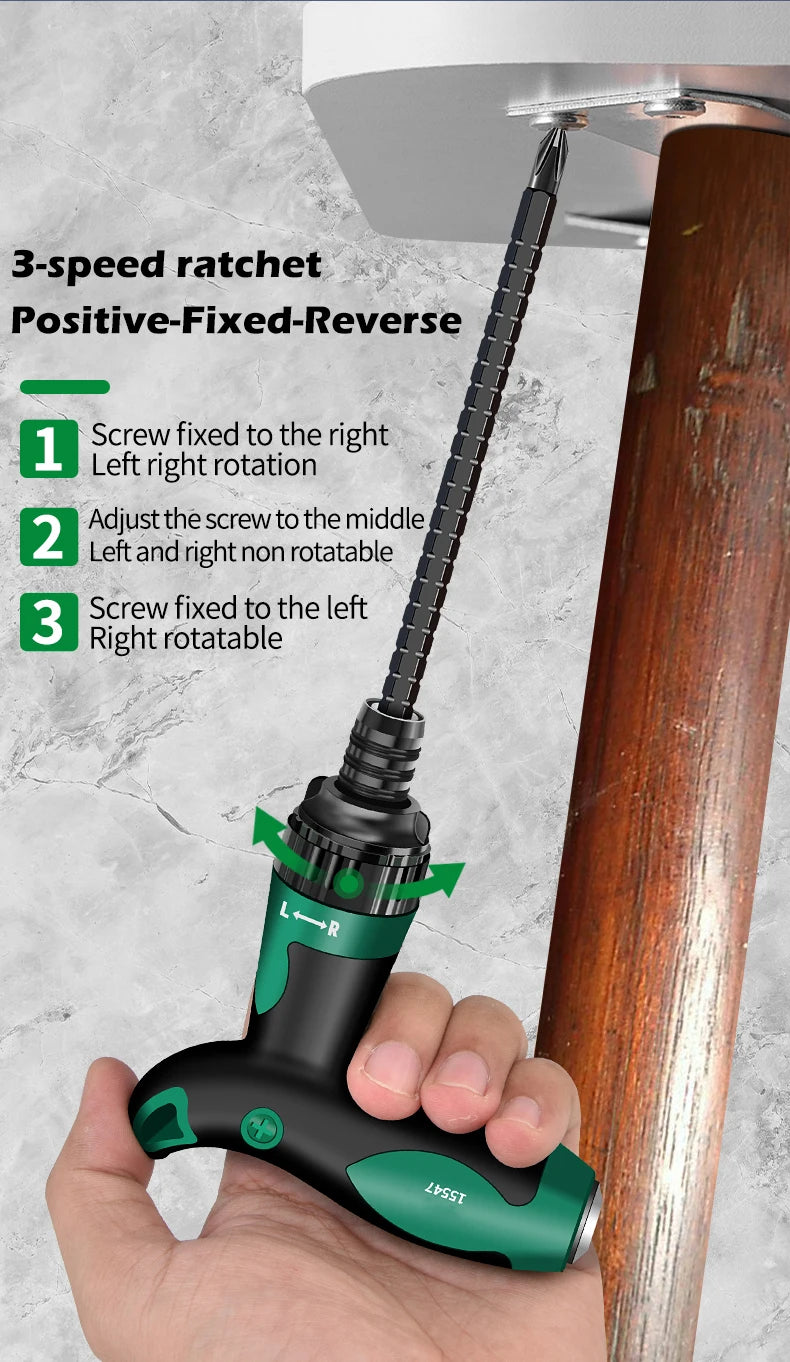 Telescopic T-Handle Ratchet Screwdriver Set