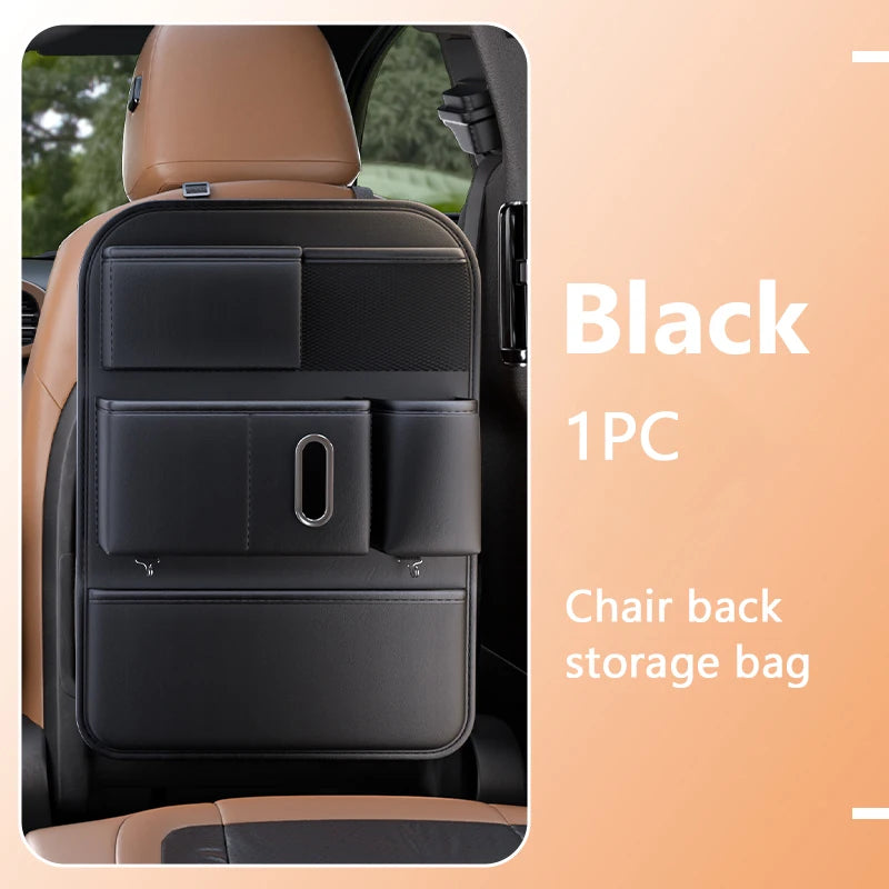 SEAMETAL 6-Pocket Car Seat Back Organizer Premium Pu Durable Car Back Seat Storage Bag Wear-Resistant Waterproof Anti-Kick Pad