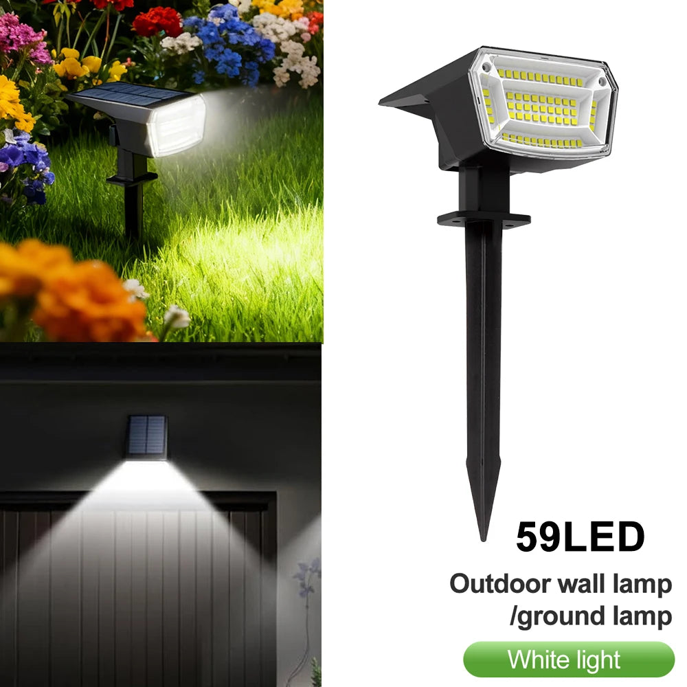 59/72 LED Lampes solaires d’extérieur étanches IP65, 3 modes d’éclairage, projecteurs paysagers à énergie solaire pour la décoration de cour extérieure