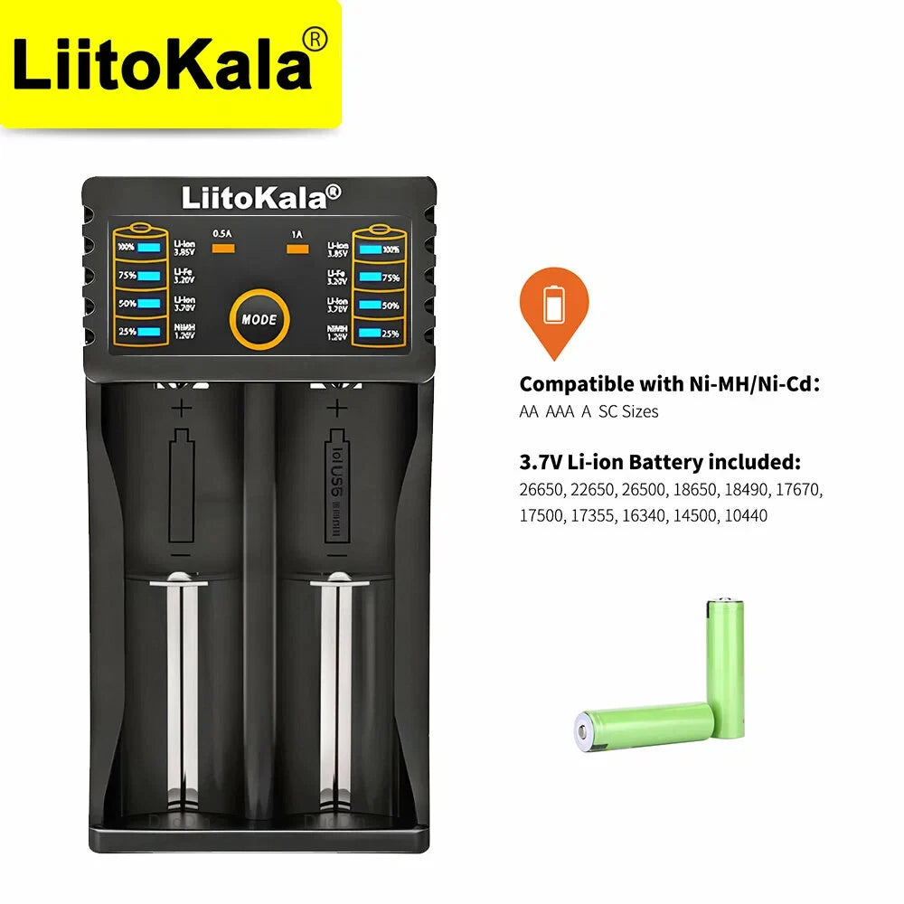 Lii-202 smart batterilader med USB-inngang
