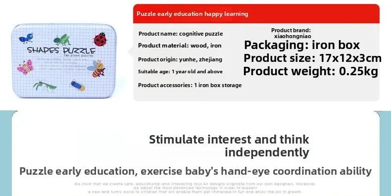 Baby Puzzle Montessori Educational Toys Wood 3D Puzzle Games Iron Box children Puzzles Jigsaw Wooden Puzzles For Kids 2 3 4 Year 