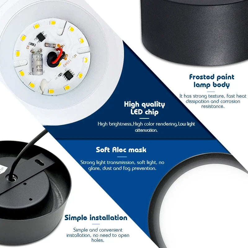 Surface-Mounted LED Ceiling Light, 9W-18W Options