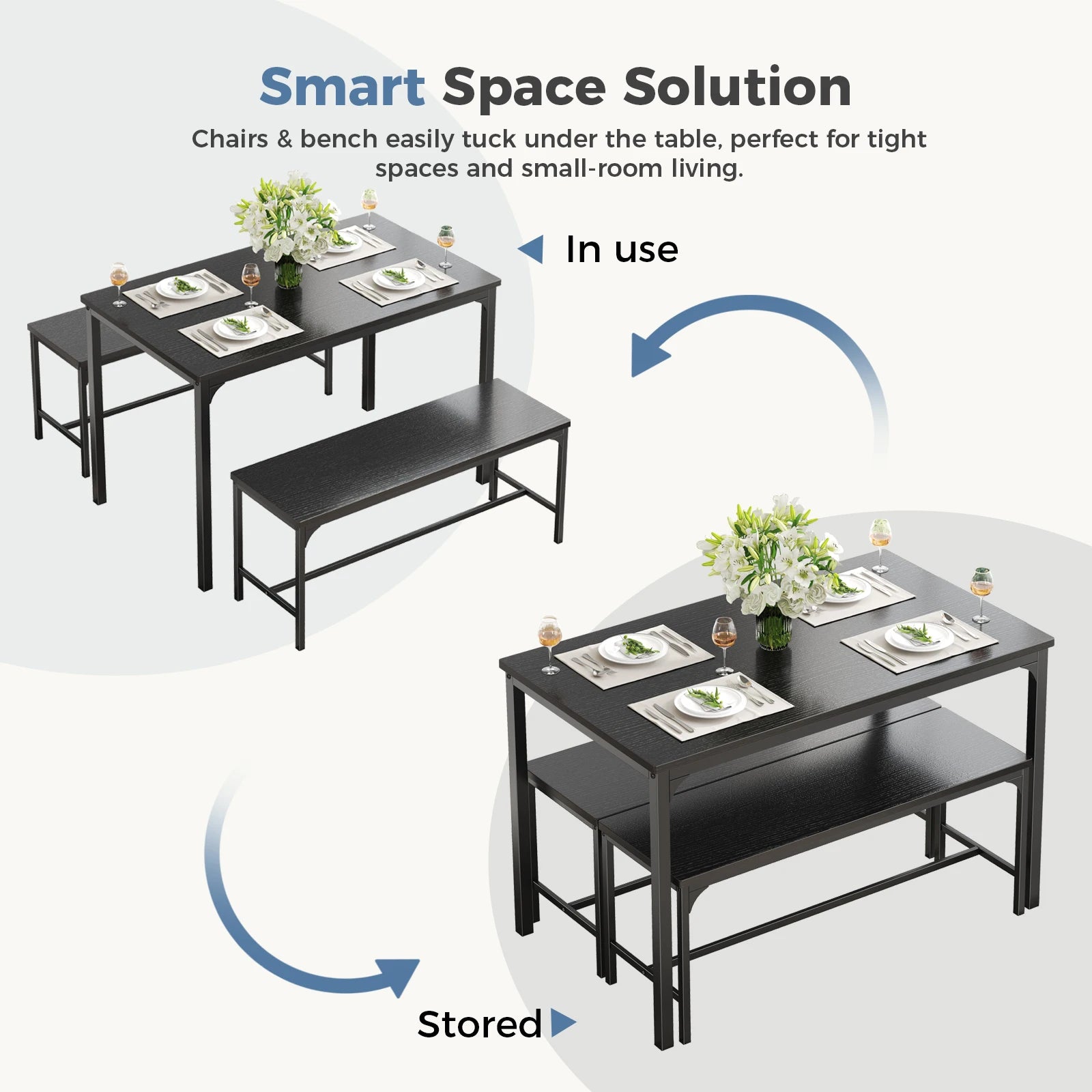 Space-Saving 3-Piece Dining Table Set with Chairs for 4