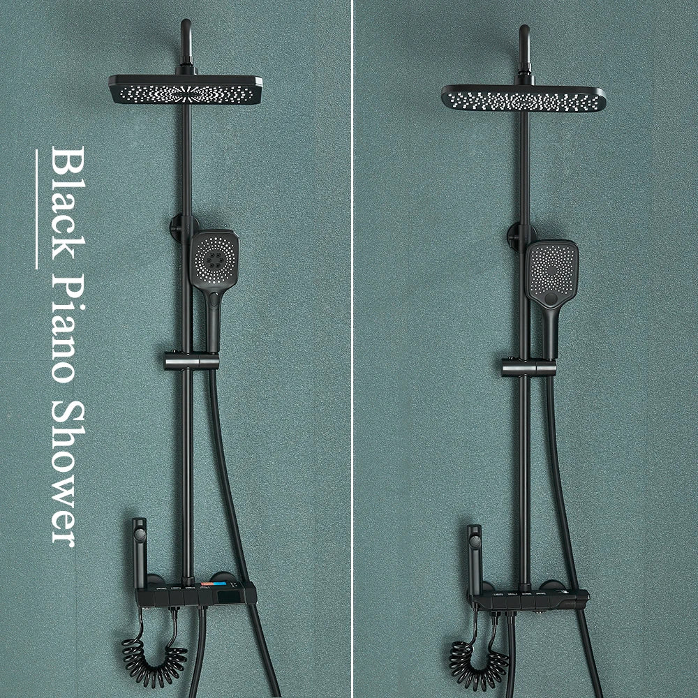 Black Digital Shower Set with Rainfall Head and Hand Shower