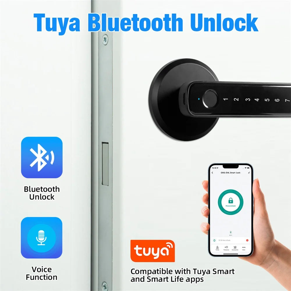 Tuya Smart Fingerprint Door Lock with App and Key Unlock