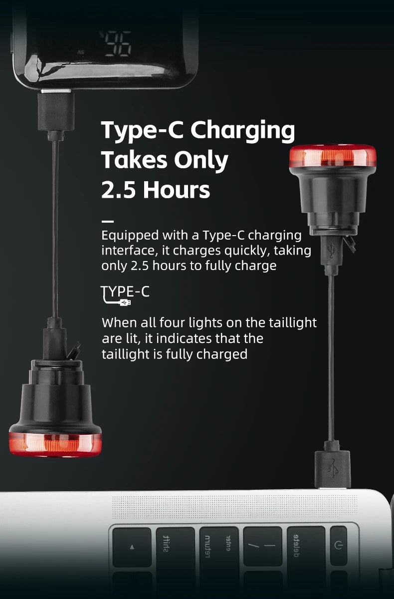 Smart cykel baklampa med bromssensor och USB-uppladdningsbar vattentät design