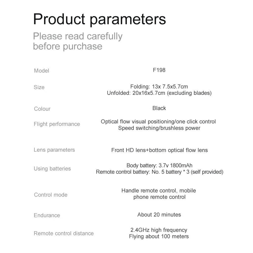 New F198 Drone Professional Dual Camera With 1080P WIFI FPV HD Aerial Photography Wide Angle Brushless RC Foldable Quadcopter 