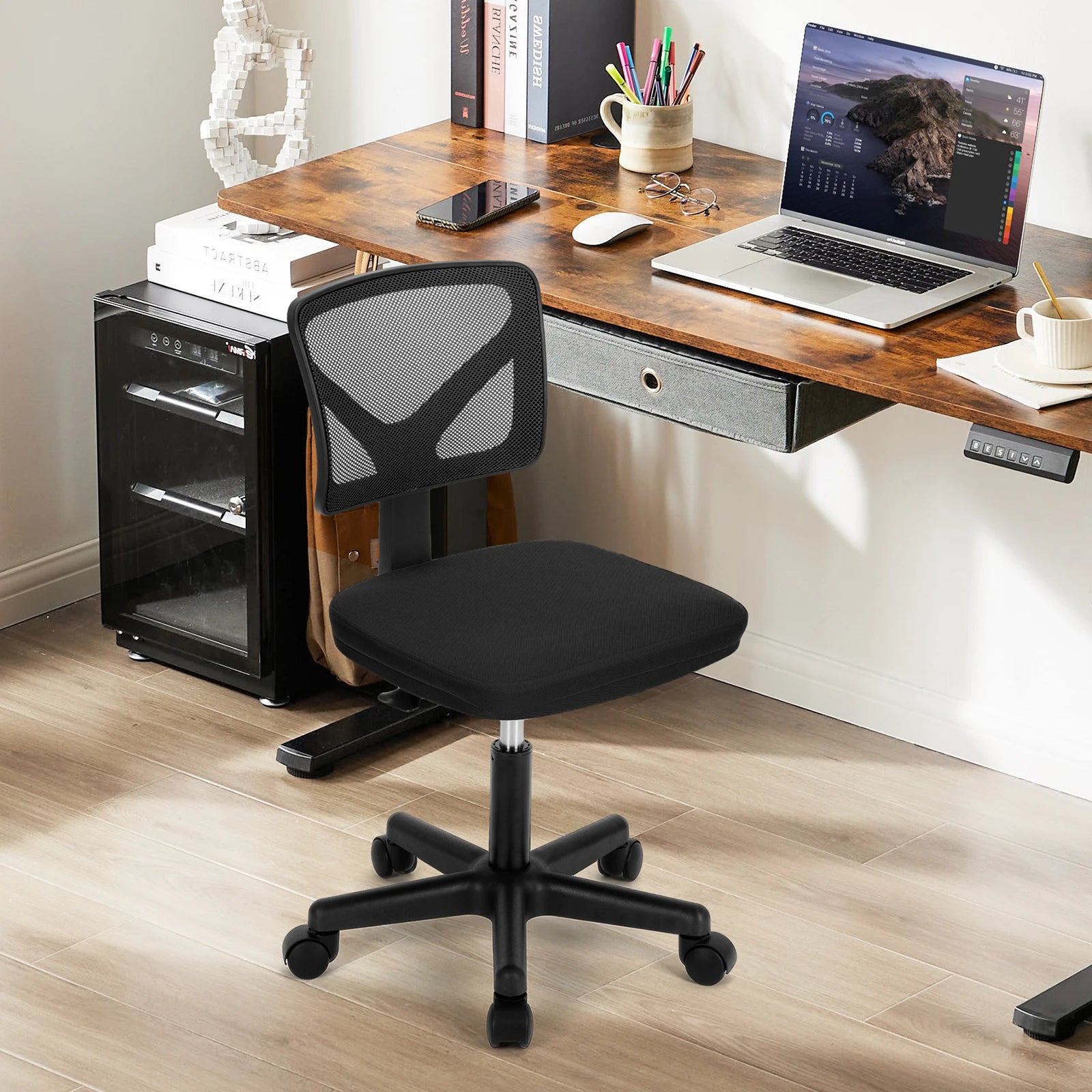 Mesh Armless Office Chair with Lumbar Support & Adjustable Height