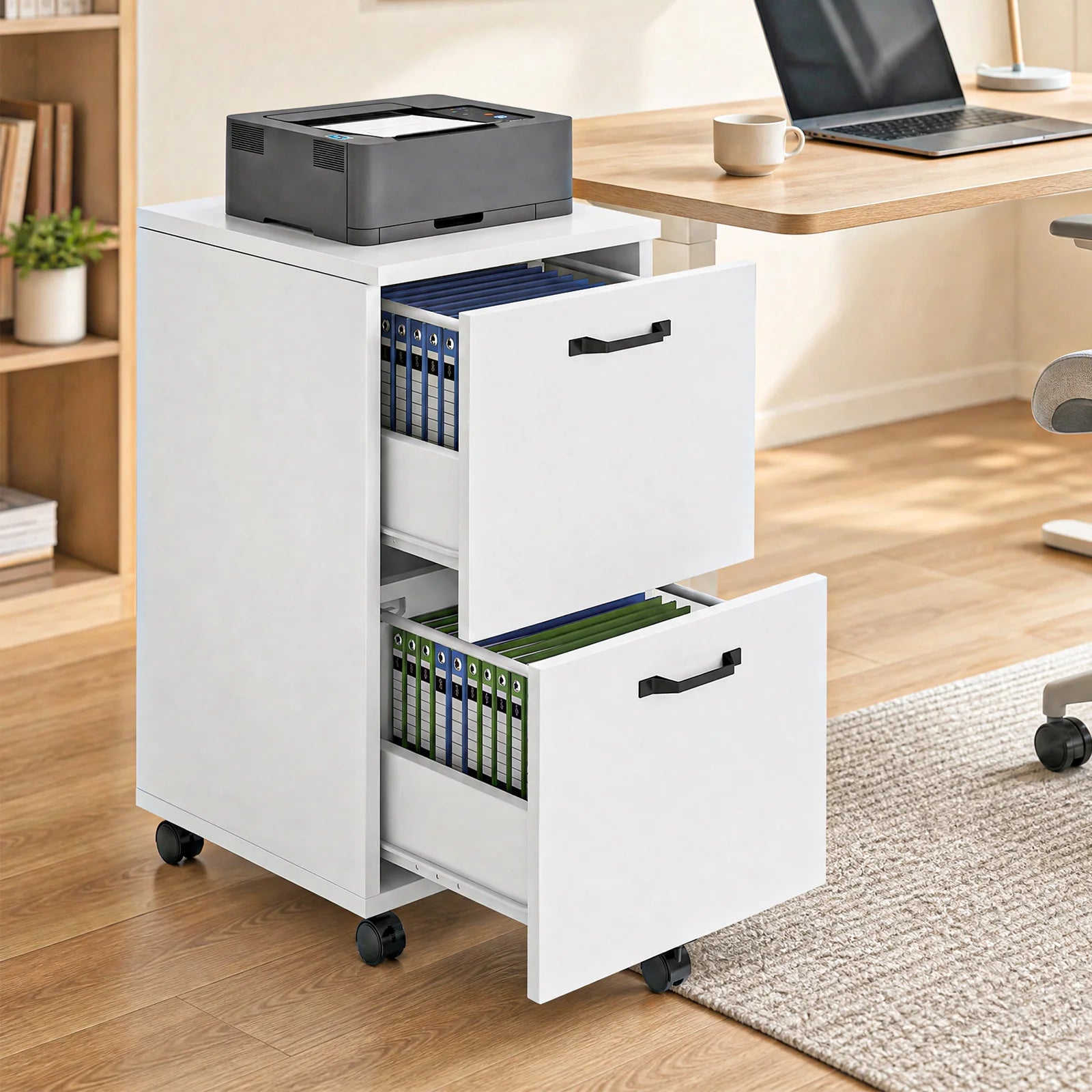 2-Drawer Rolling File Cabinet with Lockable Wheels for Home Office