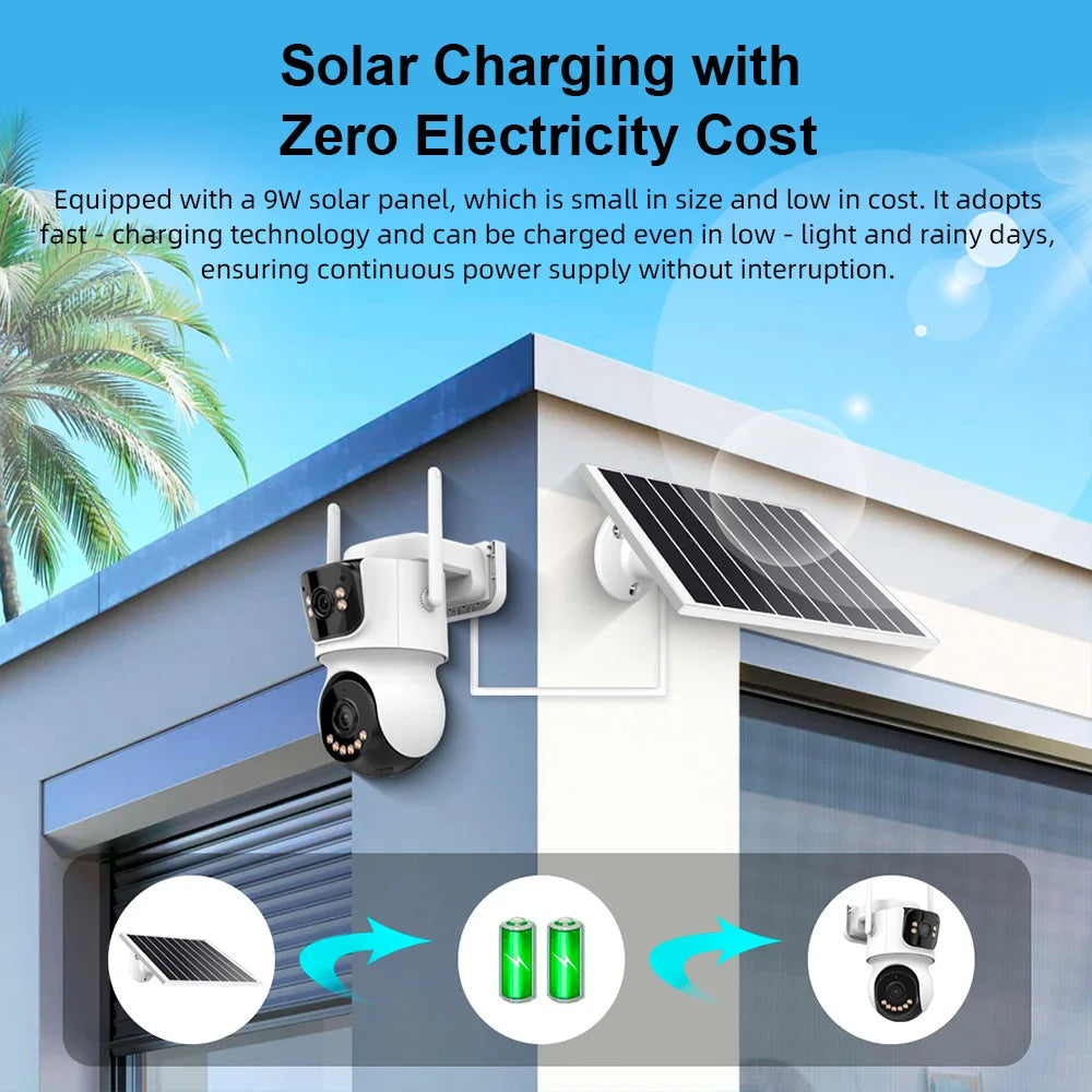 4G Solar Outdoor Dual-Lens Security Camera 4MP Auto Tracking