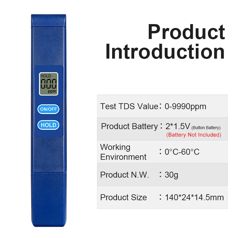 Digitálny tester TDS vody v tvare pera, 0-9990 ppm