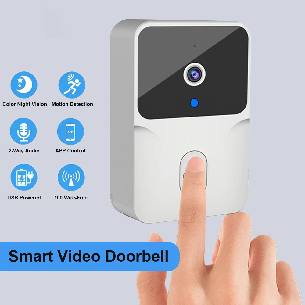 كاميرا جرس باب فيديو لاسلكية، جرس باب WiFi باتصال صوتي ثنائي الاتجاه مع رؤية ليلية بالأشعة تحت الحمراء، شاشة مراقبة أمنية للمنزل الذكي