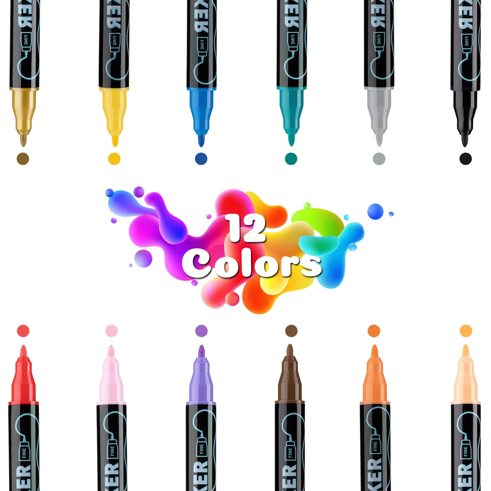 12-Color Dual-Tip Acrylic Paint Pens Set