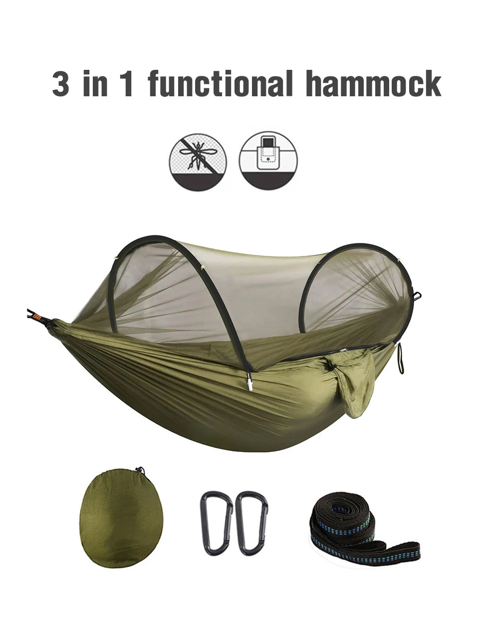 3-in-1 Camping Hammock with Mosquito Mesh and Quick Opening