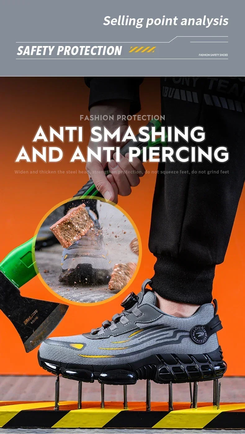 Rotating Button New Safety Shoes Men Anti-smash Anti-puncture Work Shoes Fashion Men Sport Shoes Security Protective Boots Men 