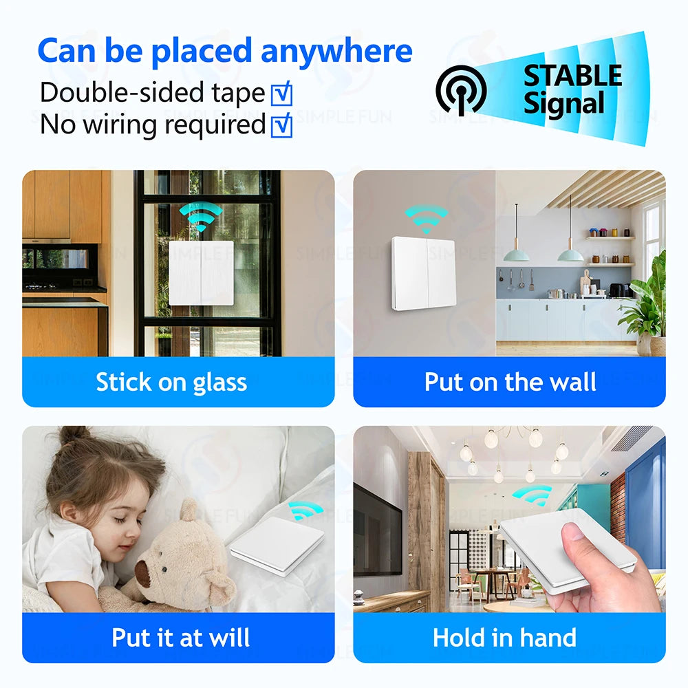 Mini RF Smart Light Switch 110V 220V 230V Self Power Wireless Wall Switch No Battery Support Power Restoration Status Setting