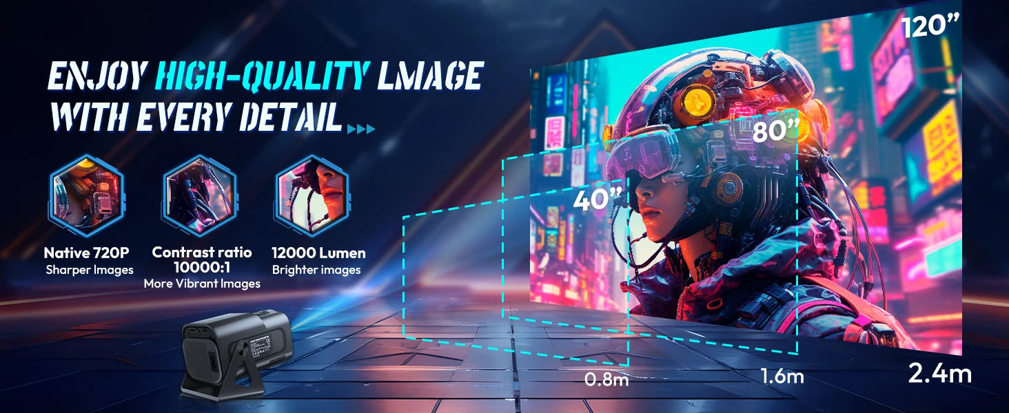 XGODY Projecteur Intelligent Portable 12000LM avec WiFi 6