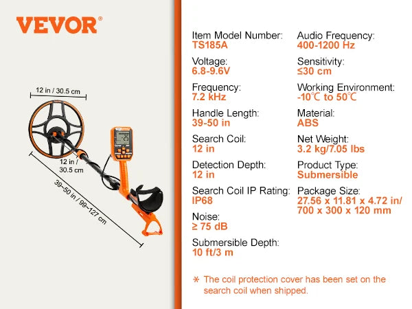 Professional Waterproof Metal Detector with 12" Coil & 7 Modes