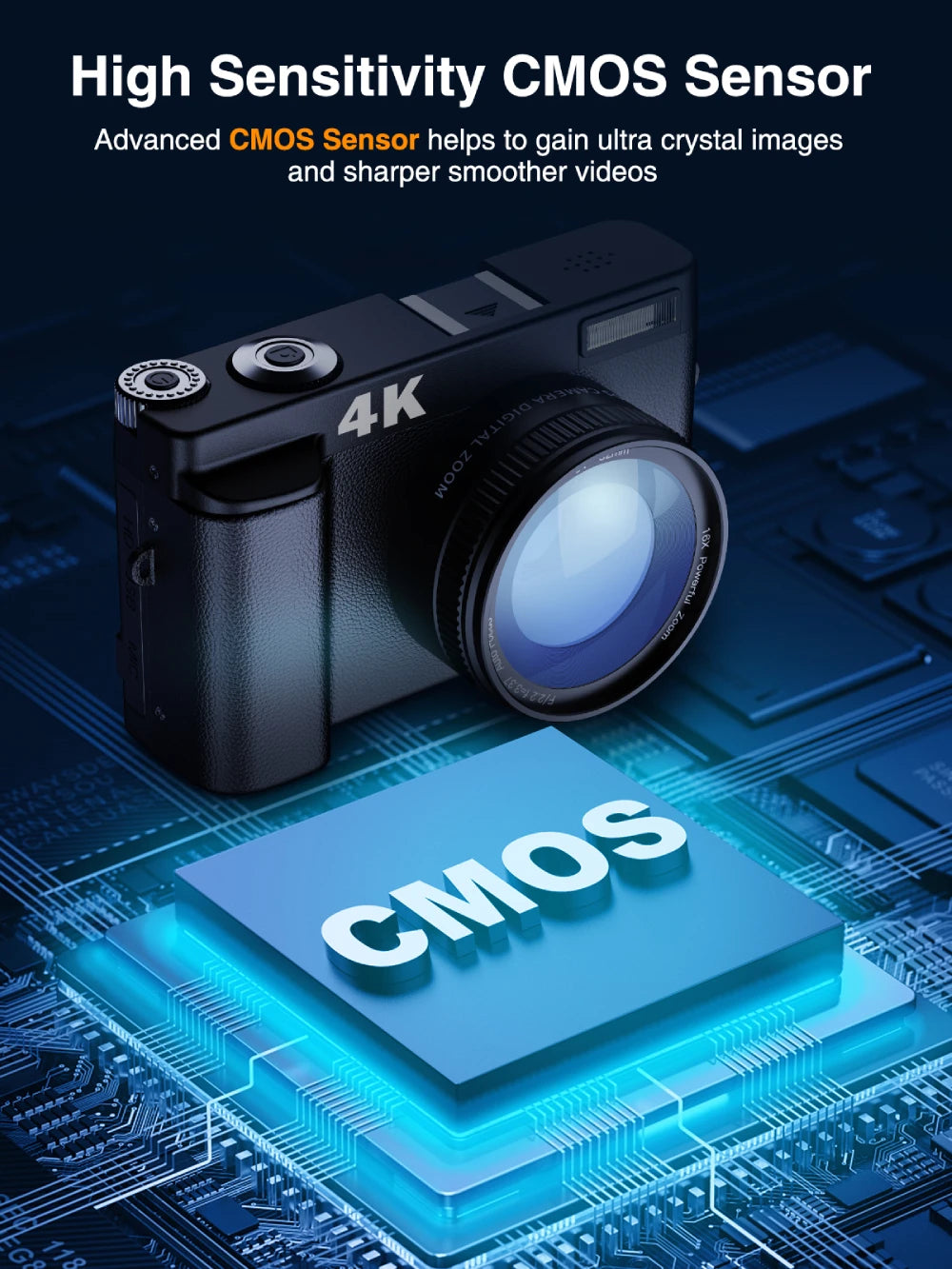 4K Digital Camera for Photography and Video Autofocus Anti-Shake 48MP Compact Vlogging Camera 3'' 180° Flip Screen with Flash 