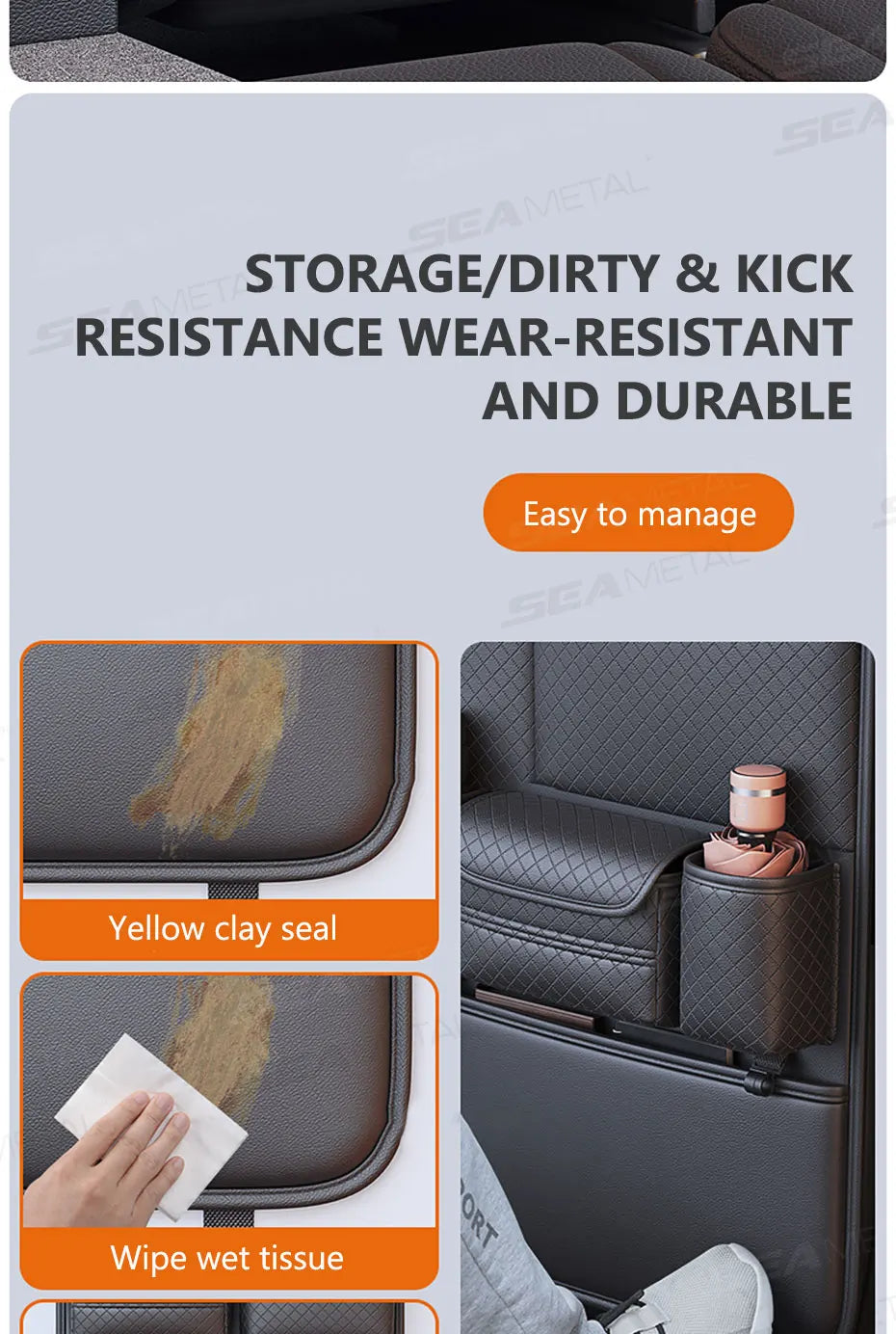 SEAMETAL Luxury Car Seat Back Storage Bag Multifunction Backseat Organizer Storage Pocket Wear-Resistant Seat Anti Kick Guard