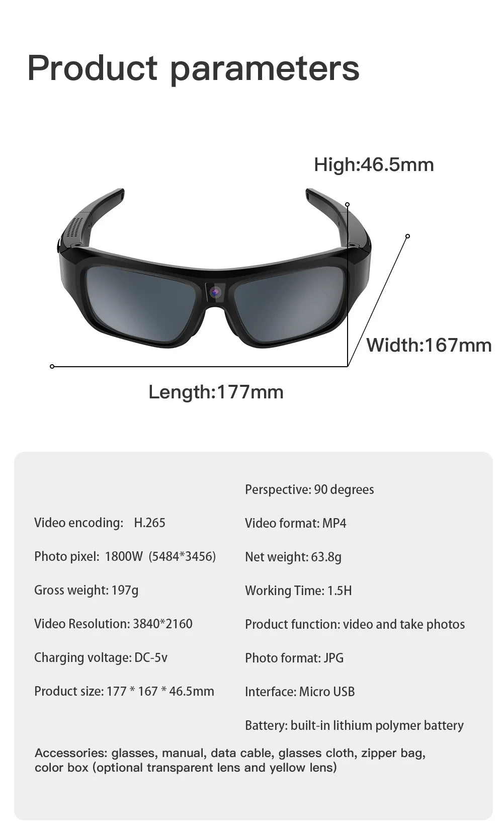 4K Video Glasses with 2-Hour Recording for Riding and Outdoor Use