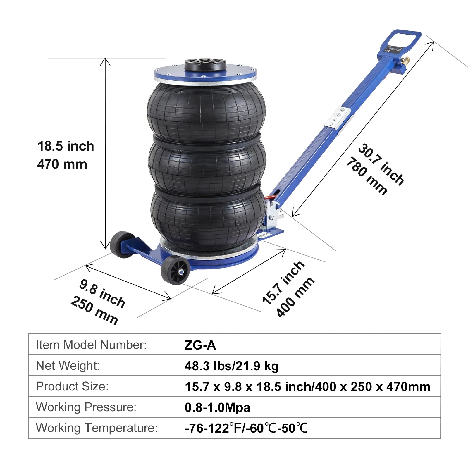 3 Ton Air Bag Jack Quick Lift Pneumatic Car Jack with Wheels