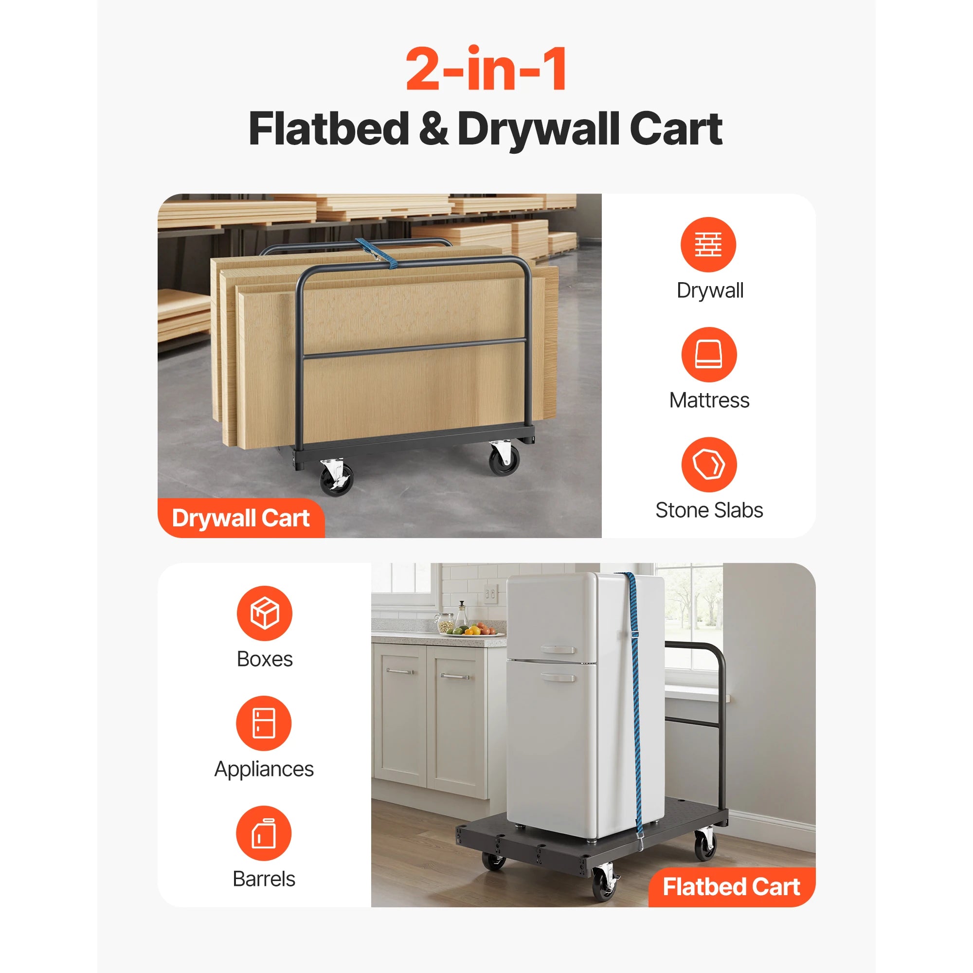 2-in-1 Drywall Cart Dolly 1800 lbs Steel Panel Truck 36x24 Platform