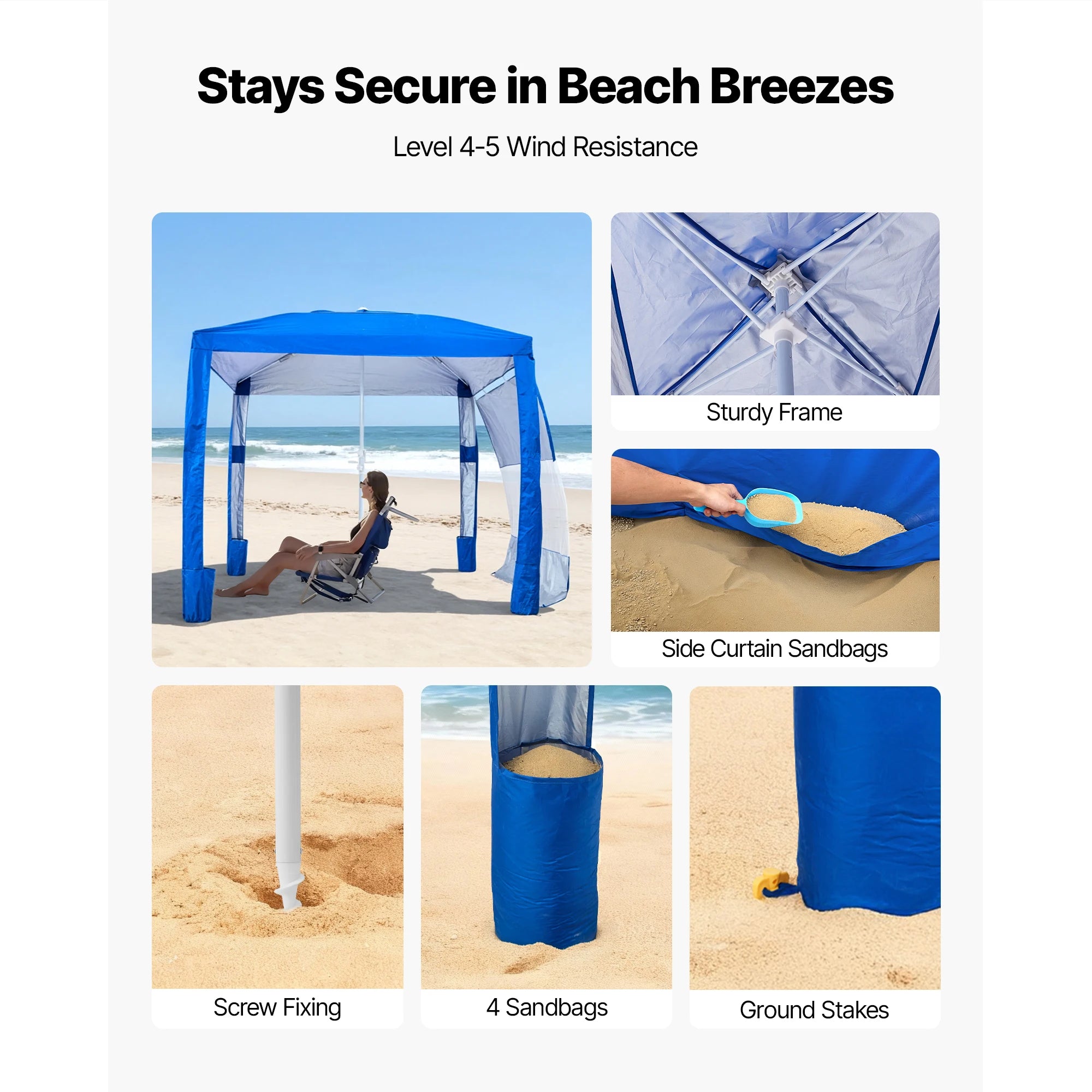 Tenda cabana da spiaggia 8x8 ft con ombra UPF 50+ e parete laterale