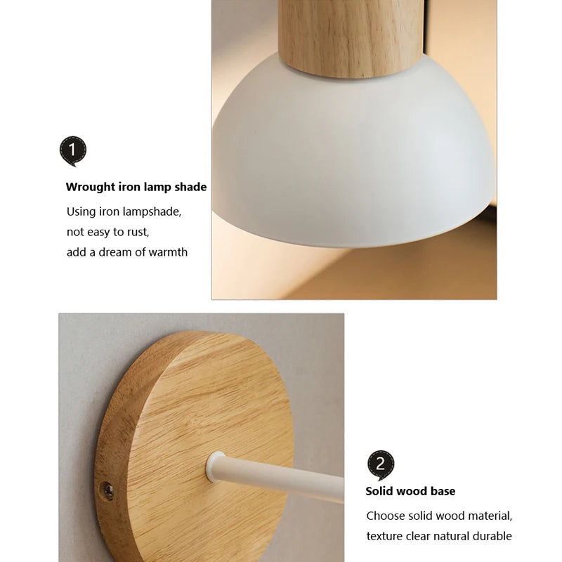 Wood-and-Metal E27 Wall Light, Warm-White Bulb Options
