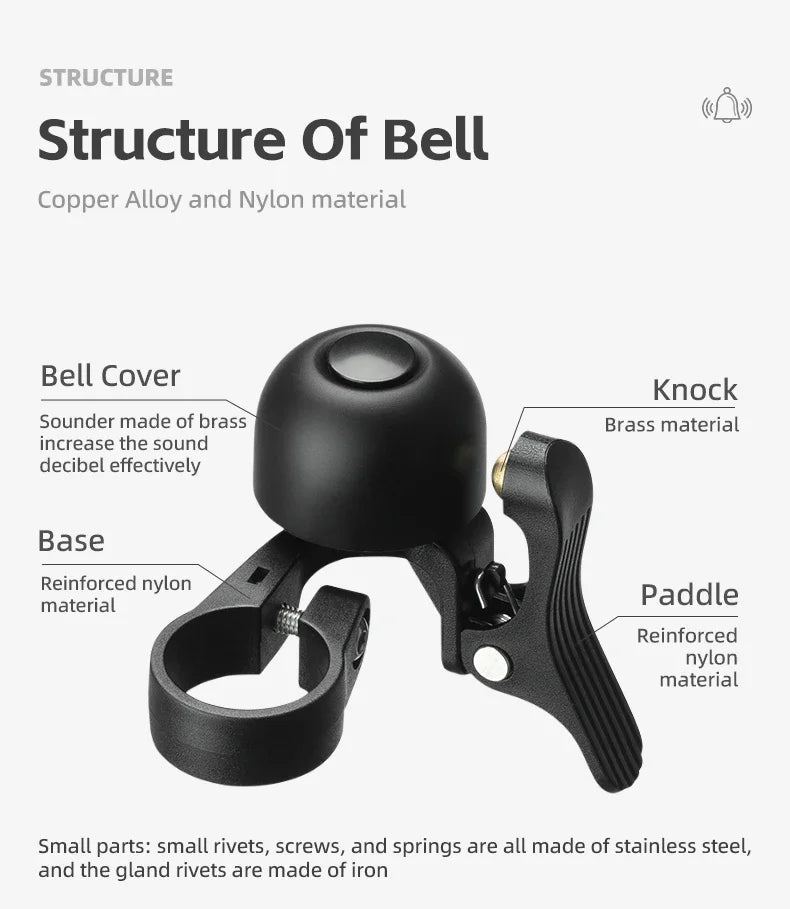 Campanello per bici ROCKBROS con clacson, manubrio in lega, suono nitido, allarme di avviso per sicurezza, accessori per biciclette MTB e strada