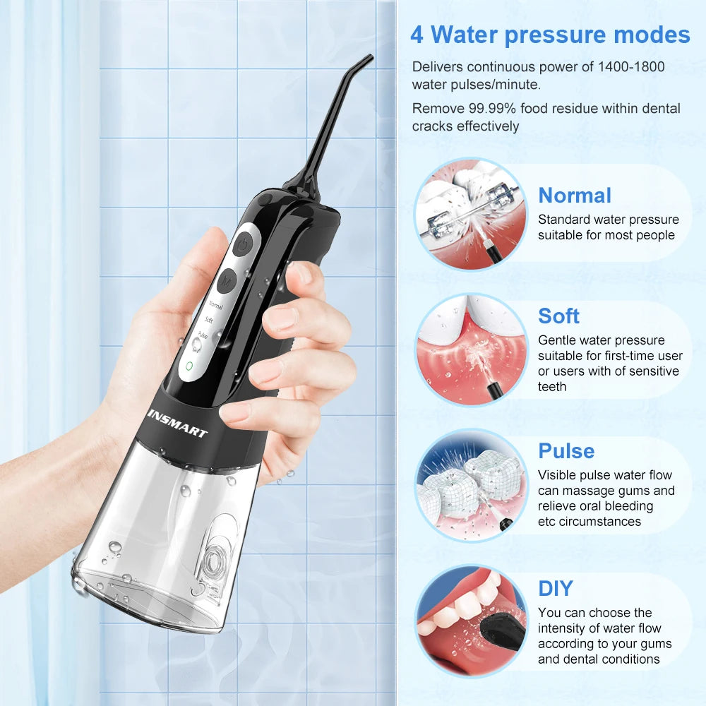 INSMART Oral Irrigator Dental Water Flosser Teeth Whitening Waterproof Portable Dental Water Jet Floss 300ML Teeth Cleaner 