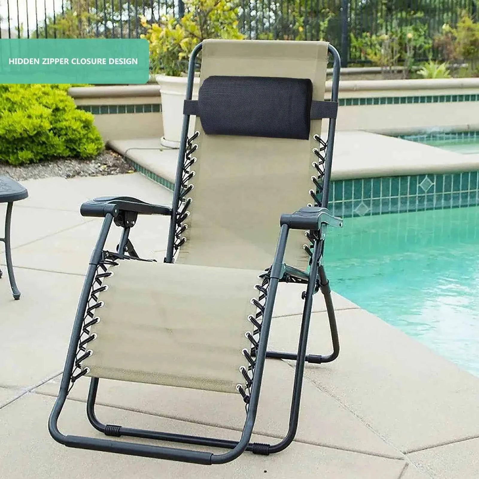 Garden Lounger Cushion Neck Pillow Recliner Headrest Beach Chair Pillow with Strap Universal Removable Soft Pool Lounger Pillow